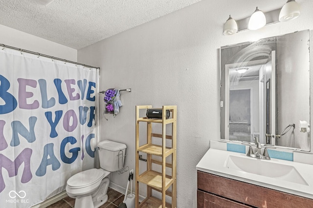 6259 Teacup Dr, Indianapolis, IN 46235 - bathroom with a textured ceiling, vanity, and a shower with curtain