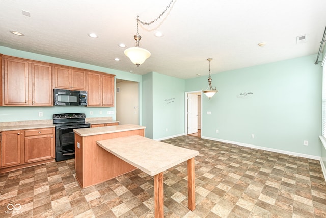 15946 Marsala Dr, Fishers, IN 46037 - kitchen with black appliances, a center island, light countertops, recessed lighting, and pendant lighting