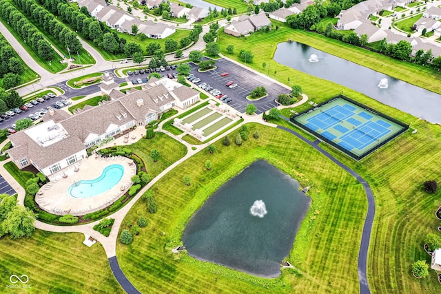 15946 Marsala Dr, Fishers, IN 46037 - aerial perspective of suburban area featuring a nearby body of water and a pool area