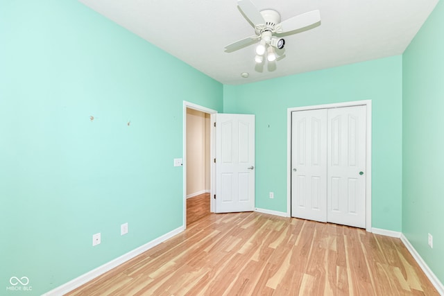 15946 Marsala Dr, Fishers, IN 46037 - unfurnished bedroom featuring light wood-type flooring, a closet, and ceiling fan