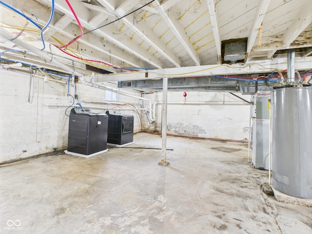 4025 Main St, Anderson, IN 46013 - unfinished basement with water heater, heating unit, and washer and dryer