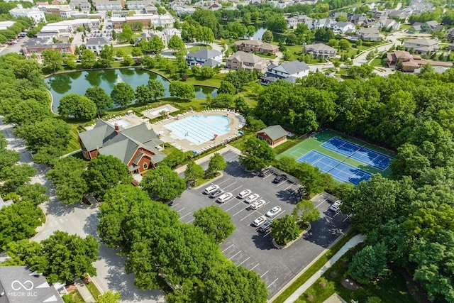 12505 Branford St, Carmel, IN 46032 - aerial perspective of suburban area with a large body of water and a pool area
