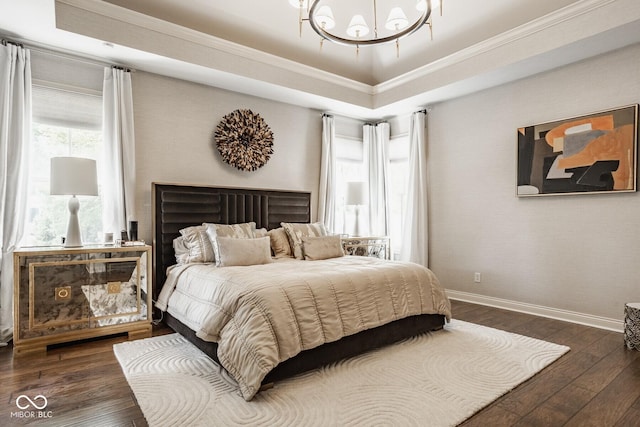 12505 Branford St, Carmel, IN 46032 - bedroom featuring a chandelier, ornamental molding, and wood finished floors