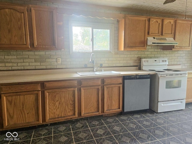 5156 N 14th St, Terre Haute, IN 47805 - kitchen featuring electric range, extractor fan, stainless steel dishwasher, and light countertops