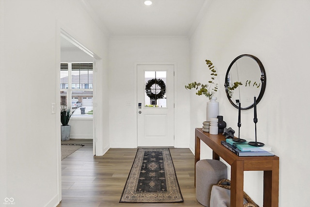 4250 Blackford Rd, Bargersville, IN 46106 - foyer entrance with dark wood-style floors and ornamental molding