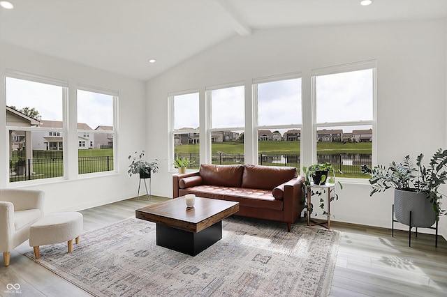 4250 Blackford Rd, Bargersville, IN 46106 - living area with light wood-type flooring, a water view, and recessed lighting
