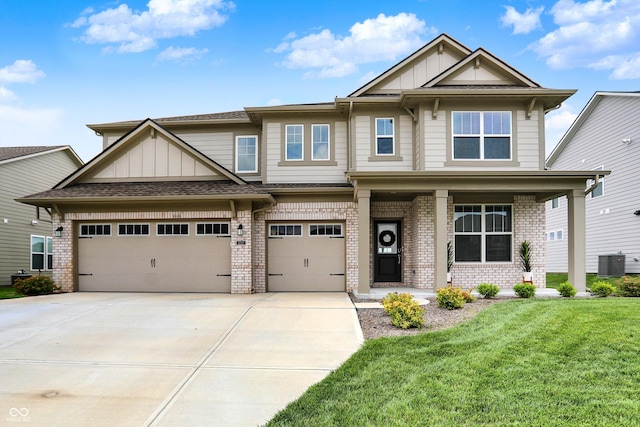 4250 Blackford Rd, Bargersville, IN 46106 - craftsman-style home featuring board and batten siding, brick siding, concrete driveway, a front yard, and a porch