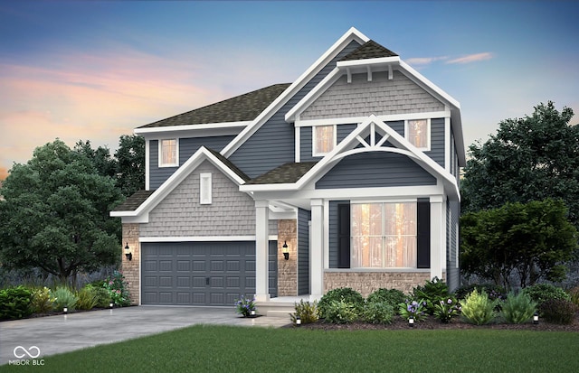 6842 Jacone Dr, Brownsburg, IN 46112 - craftsman house with a shingled roof, concrete driveway, a garage, and a lawn