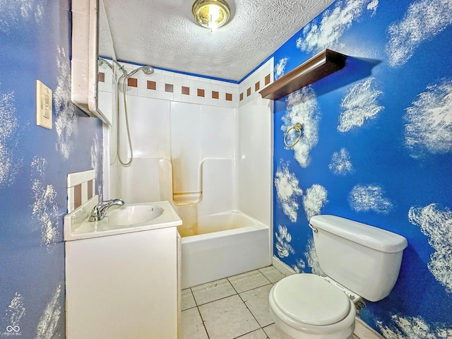 3251 Mars Hill St, Indianapolis, IN 46221 - bathroom featuring vanity, shower / tub combination, a textured ceiling, and tile patterned floors