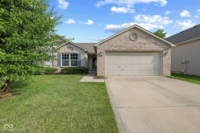 1896 Central Park Blvd W, Greenwood, IN 46143 - ranch-style house with brick siding, driveway, a garage, and a front yard