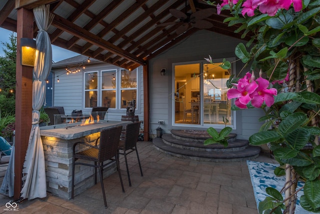 19281 Scofield Ridge Blvd, Westfield, IN 46074 - view of patio featuring an outdoor fire pit and a ceiling fan