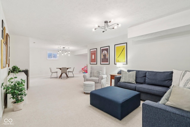 427 Quincy Pl, Westfield, IN 46074 - living area featuring a chandelier, carpet, and a textured ceiling