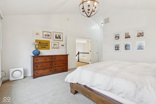 427 Quincy Pl, Westfield, IN 46074 - bedroom with carpet, a chandelier, and high vaulted ceiling