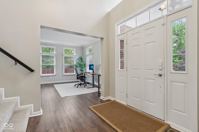 427 Quincy Pl, Westfield, IN 46074 - foyer entrance featuring dark wood finished floors and stairs