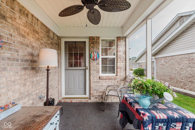 5515 Gateridge Ln, Indianapolis, IN 46237 - view of exterior entry with ceiling fan and covered porch