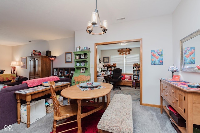 5515 Gateridge Ln, Indianapolis, IN 46237 - carpeted dining space with an office area and a chandelier