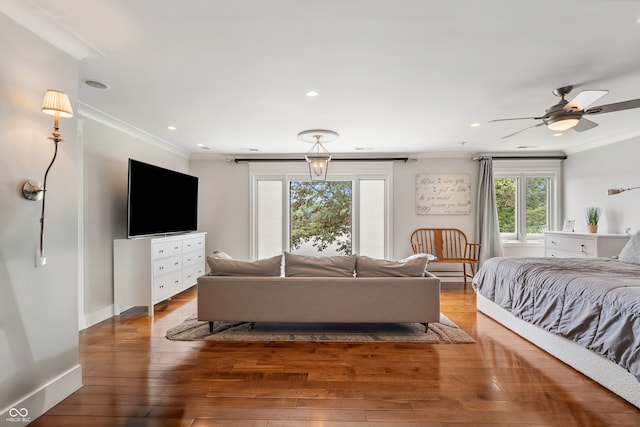 4443 Mallard Pt, Columbus, IN 47201 - bedroom featuring ornamental molding, hardwood / wood-style floors, and recessed lighting