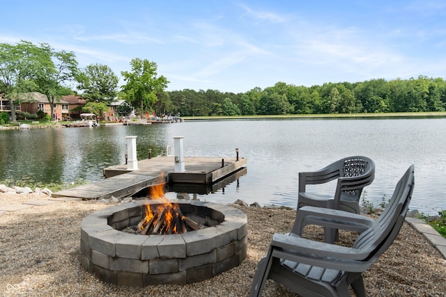 4443 Mallard Pt, Columbus, IN 47201 - dock area featuring an outdoor fire pit and a water view