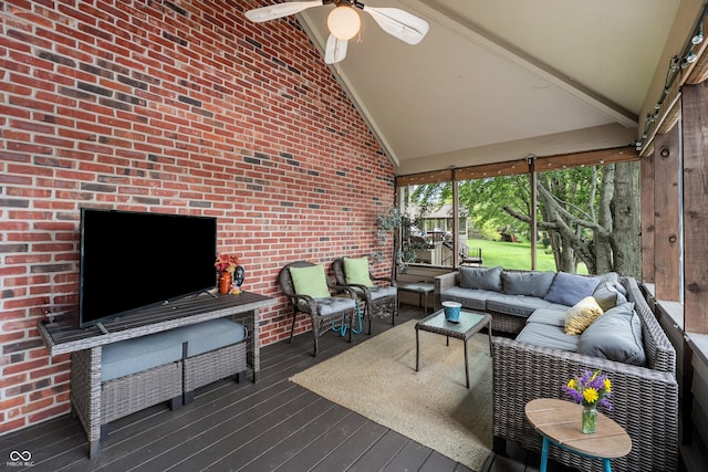 4443 Mallard Pt, Columbus, IN 47201 - sunroom / solarium featuring an outdoor living space, lofted ceiling, and a ceiling fan
