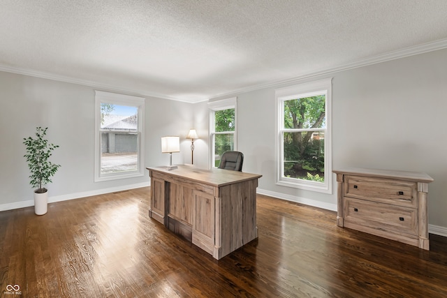 4443 Mallard Pt, Columbus, IN 47201 - office featuring plenty of natural light, dark wood-style flooring, crown molding, and a textured ceiling