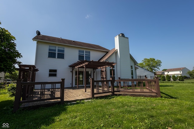 3610 Homestead Pl, Plainfield, IN 46168 - back of property with a pergola, a wooden deck, and a chimney