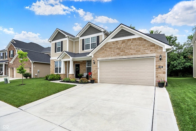 5306 Lavender Dr, Plainfield, IN 46168 - craftsman-style home featuring stone siding, driveway, a front yard, and a garage