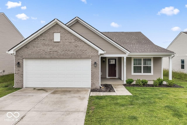 10107 Camp Creek Way, Indianapolis, IN 46229 - single story home with concrete driveway, a front lawn, a garage, roof with shingles, and brick siding