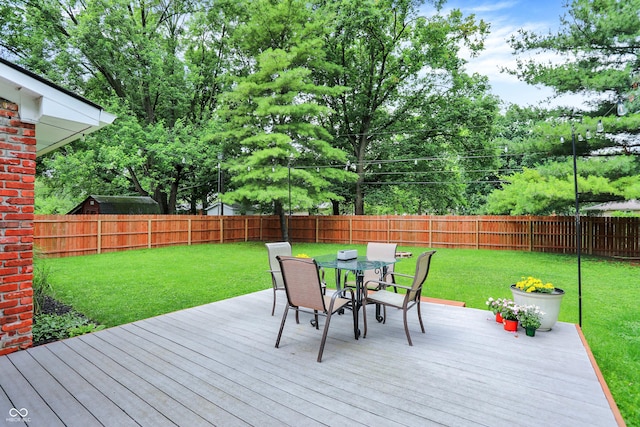 4132 Tincher Rd, Indianapolis, IN 46221 - wooden terrace with a fenced backyard and outdoor dining area