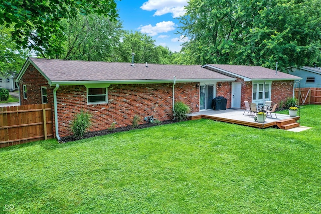 4132 Tincher Rd, Indianapolis, IN 46221 - back of house featuring a fenced backyard, a deck, brick siding, and a shingled roof