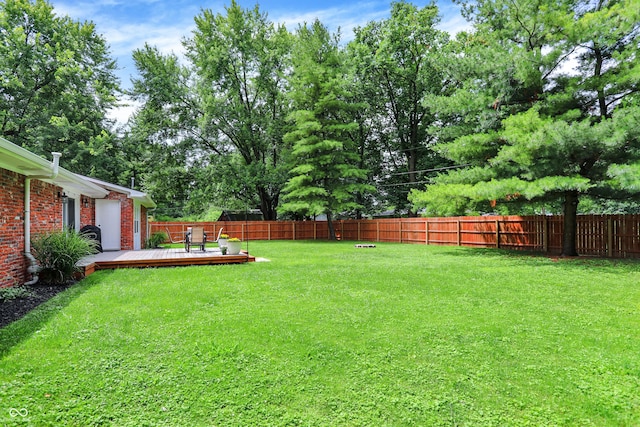 4132 Tincher Rd, Indianapolis, IN 46221 - fenced backyard with a deck and view of wooded area