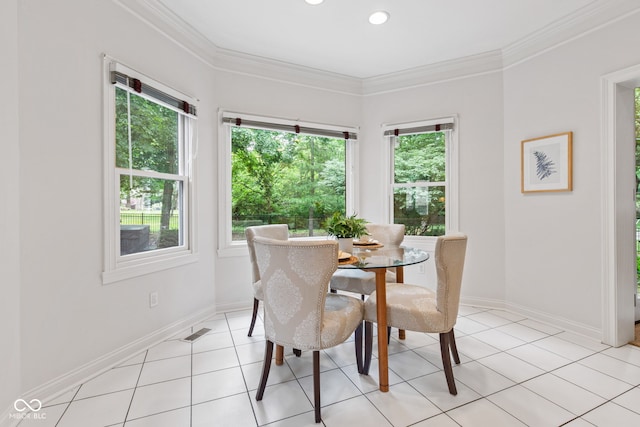 11266 Old Stone Dr, Indianapolis, IN 46236 - dining room with plenty of natural light, light tile patterned floors, crown molding, and recessed lighting