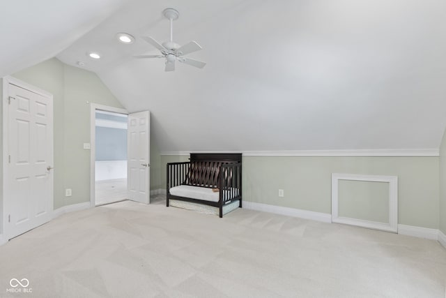 11266 Old Stone Dr, Indianapolis, IN 46236 - bonus room featuring lofted ceiling, light carpet, a ceiling fan, and recessed lighting