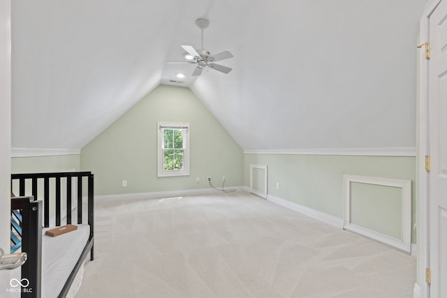 11266 Old Stone Dr, Indianapolis, IN 46236 - additional living space featuring a ceiling fan, vaulted ceiling, and carpet flooring
