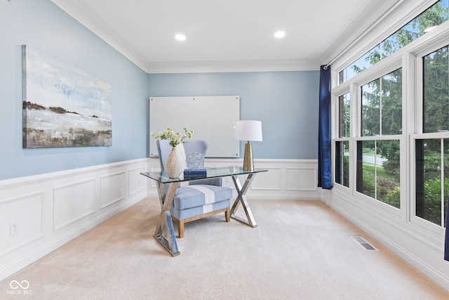 11266 Old Stone Dr, Indianapolis, IN 46236 - carpeted office space featuring a decorative wall, crown molding, and wainscoting
