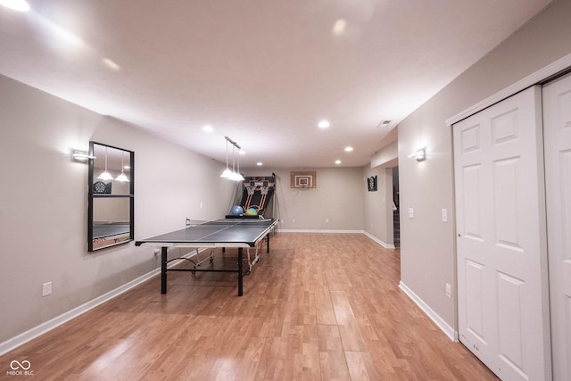 13829 Black Canyon Ct, Fishers, IN 46038 - game room with light wood-type flooring and recessed lighting