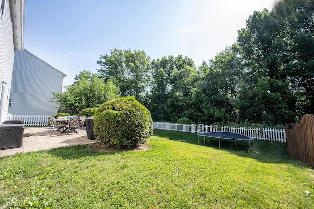 13829 Black Canyon Ct, Fishers, IN 46038 - fenced backyard with a trampoline and a patio
