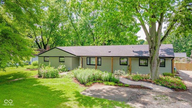 1605 Westlane Rd, Indianapolis, IN 46260 - ranch-style house featuring a chimney and roof with shingles