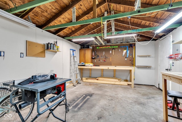 917 W Busby St, Lebanon, IN 46052 - below grade area featuring a workshop area and wood ceiling