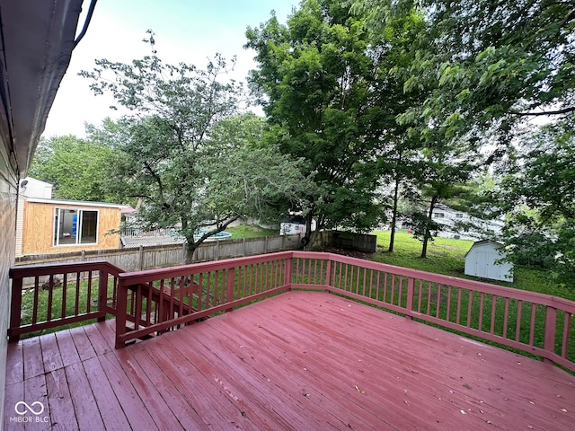 10316 Woodhaven Cir, Indianapolis, IN 46229 - wooden deck featuring a shed and a fenced backyard