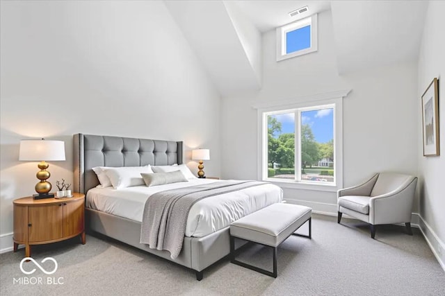 12208 Island Dr, Indianapolis, IN 46256 - bedroom featuring a towering ceiling and light colored carpet
