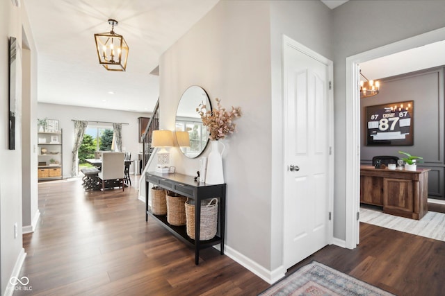 14453 Glapthorn Rd, Fishers, IN 46037 - hall featuring a chandelier and wood finished floors