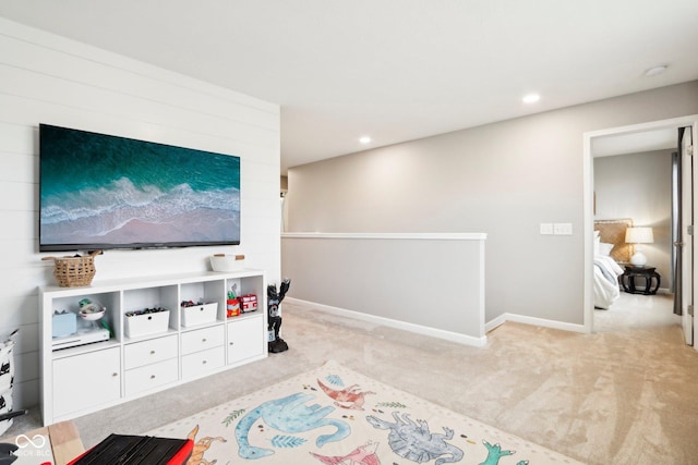 14453 Glapthorn Rd, Fishers, IN 46037 - unfurnished living room with light colored carpet and recessed lighting