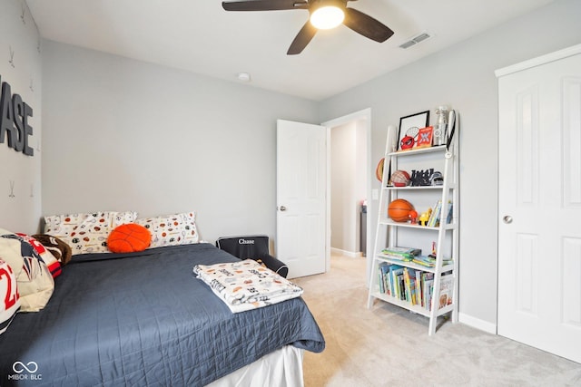 14453 Glapthorn Rd, Fishers, IN 46037 - bedroom with light carpet and a ceiling fan