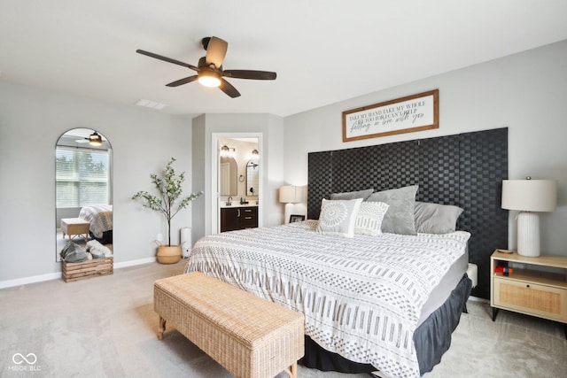 14453 Glapthorn Rd, Fishers, IN 46037 - bedroom with carpet flooring, ceiling fan, and connected bathroom