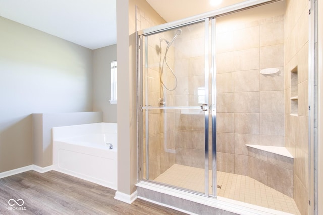 6610 Aberdeen Dr, Mccordsville, IN 46055 - full bath with a bath, wood finished floors, and a shower stall