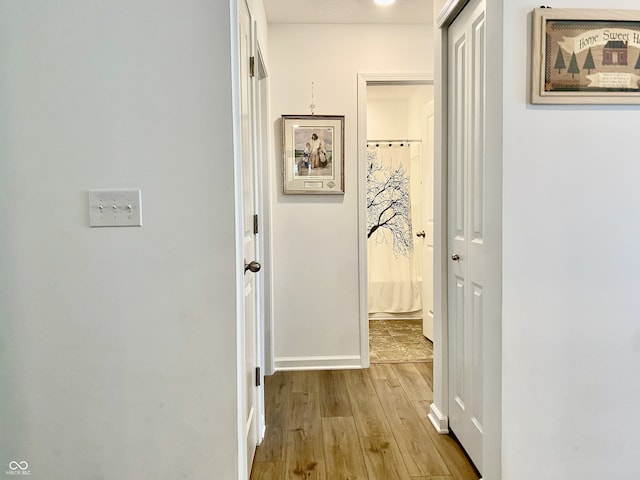 213 Drewood Dr, Trafalgar, IN 46181 - hallway featuring wood finished floors and baseboards