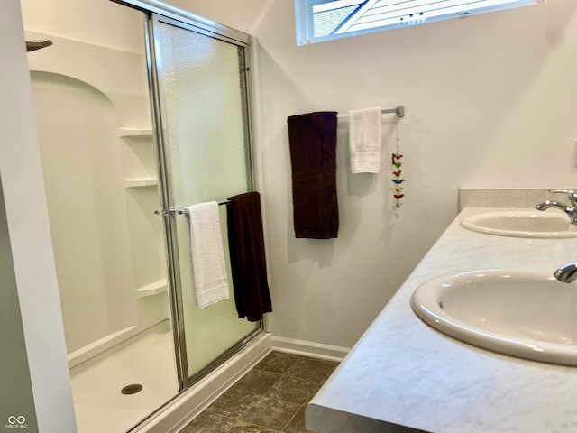 213 Drewood Dr, Trafalgar, IN 46181 - full bath featuring a stall shower and double vanity