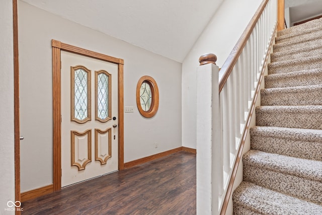 396 W 500 S, Anderson, IN 46013 - foyer with stairway, dark wood-style floors, and vaulted ceiling