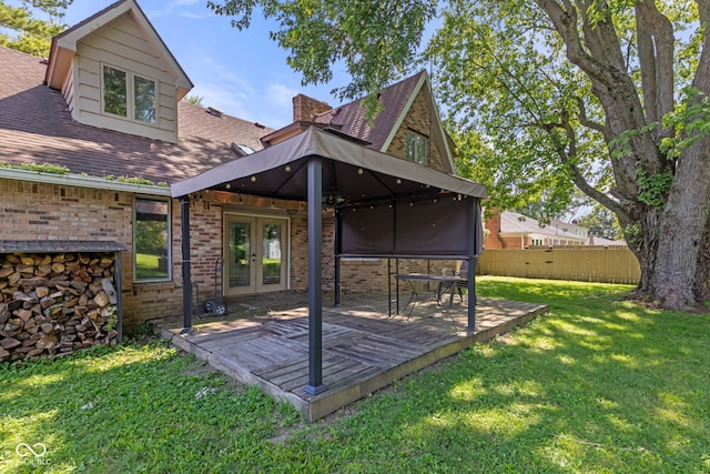 396 W 500 S, Anderson, IN 46013 - back of house with french doors, a wooden deck, brick siding, a shingled roof, and a chimney