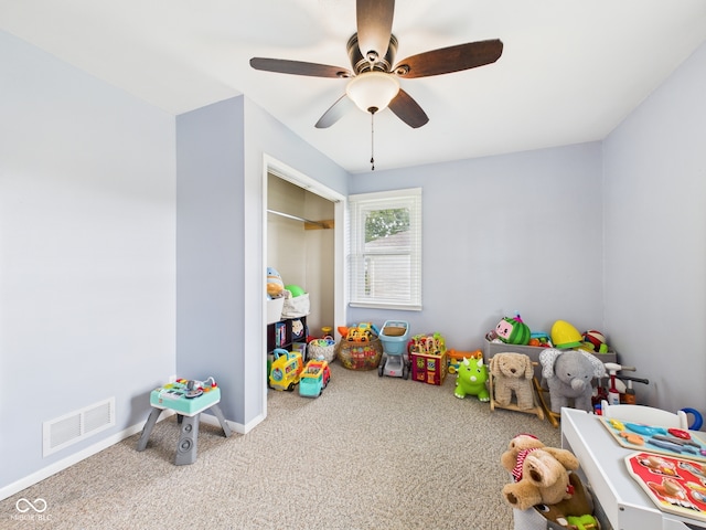 3809 N Glenwood Ave, Muncie, IN 47304 - playroom featuring carpet floors and a ceiling fan